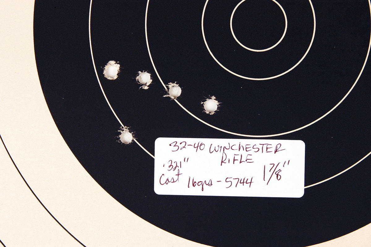 This is a group fired with Mike’s cast bullet handload at 100 yards.